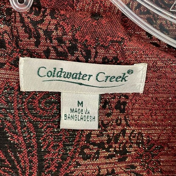 COLDWATER CREEK Sz Medium Rich Red Metallic Paisley Open Red Rust Blazer Jacket - Picture 3 of 8